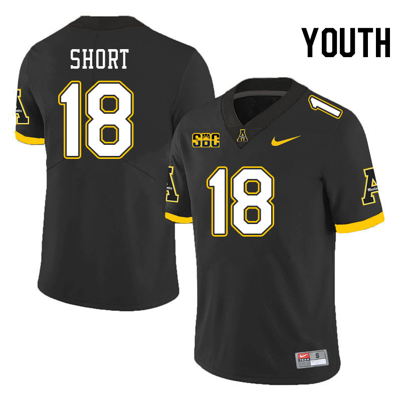 Youth #18 Zavier Short Appalachian State Mountaineers College Football Jerseys Stitched-Black